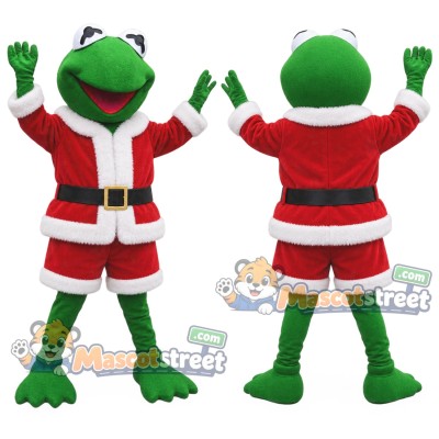 Green Frog Mascot Costume with Santa Jacket and Shorts Green Frog Mascot Costume with Santa Jacket and Shorts