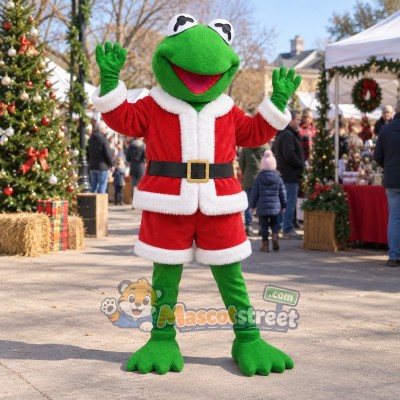Green Frog Mascot Costume with Santa Jacket and Shorts Green Frog Mascot Costume with Santa Jacket and Shorts