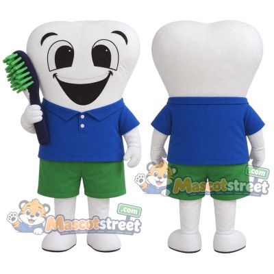 Tooth Mascot Costume with Blue Shirt and Green Shorts Tooth Mascot Costume with Blue Shirt and Green Shorts