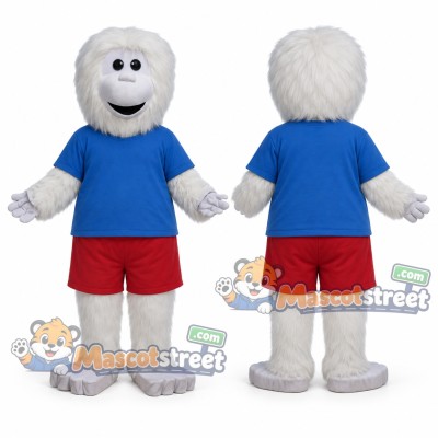 White Yeti Mascot Costume with Blue Shirt and Red Shorts White Yeti Mascot Costume with Blue Shirt and Red Shorts