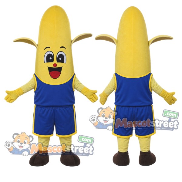 Yellow Banana Mascot Costume with Blue Sports Uniform