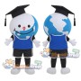 Earth Globe Graduate Mascot Costume with Blue Sleeveless Shirt, Black Shorts and Graduation Cap