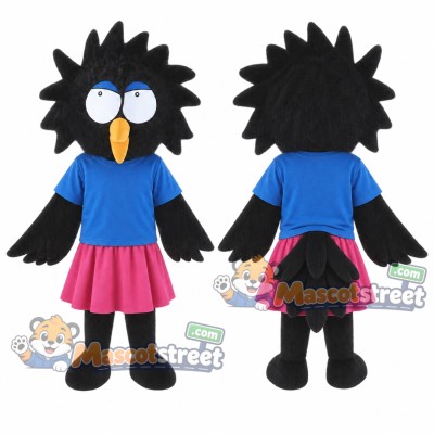 Black Crow Mascot Costume with Blue Shirt and Pink Skirt Black Crow Mascot Costume with Blue Shirt and Pink Skirt