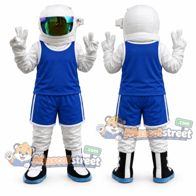 White Astronaut Mascot Costume with Blue Sports Uniform