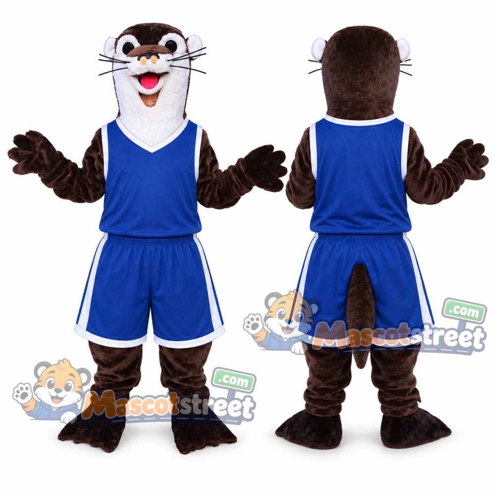 Brown Otter Mascot Costume with Blue Sports Uniform Brown Otter Mascot Costume with Blue Sports Uniform