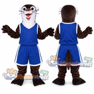 Brown Otter Mascot Costume with Blue Sports Uniform Brown Otter Mascot Costume with Blue Sports Uniform