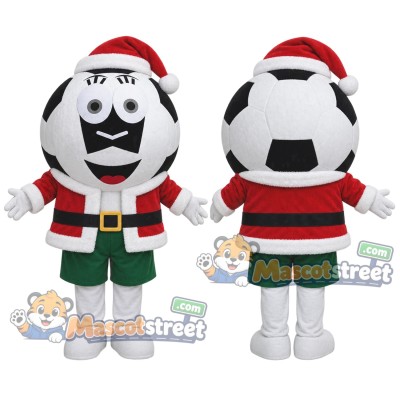 Soccer Ball Mascot Costume with Santa Jacket, Green Shorts and Santa Hat Soccer Ball Mascot Costume with Santa Jacket, Green Shorts and Santa Hat