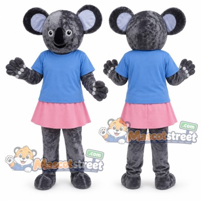 Gray Koala Mascot Costume with Blue Shirt and Pink Skirt Gray Koala Mascot Costume with Blue Shirt and Pink Skirt