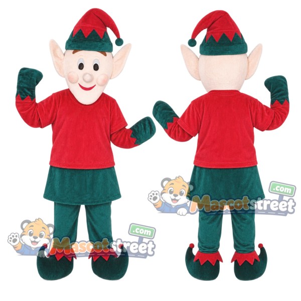 Christmas Elf Mascot Costume with Red Shirt, Green Shorts and Elf Hat
