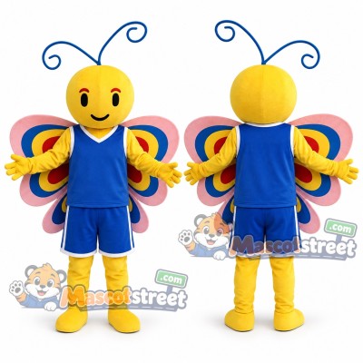 Yellow Butterfly Mascot Costume with Blue Sports Uniform Yellow Butterfly Mascot Costume with Blue Sports Uniform