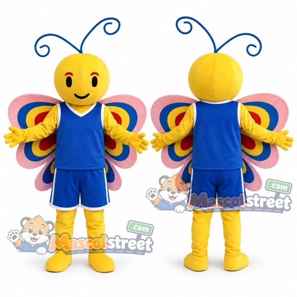 Yellow Butterfly Mascot Costume with Blue Sports Uniform