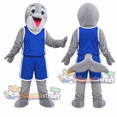 Gray Dolphin Mascot Costume with Blue Sports Uniform Gray Dolphin Mascot Costume with Blue Sports Uniform