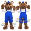 Brown Bear Mascot Costume with Blue Overalls, White Shirt and Blue Cap