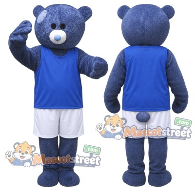 Blue Bear Mascot Costume with Blue Shirt and White Shorts