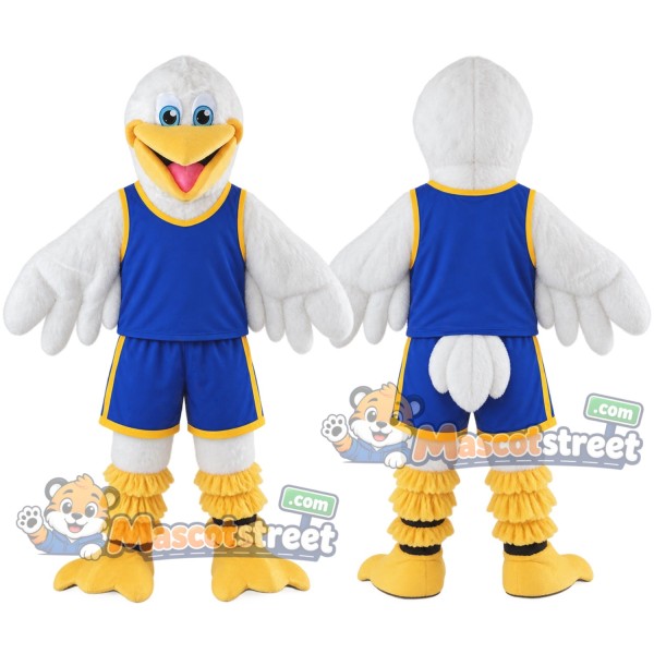 White Seagull Mascot Costume with Blue Sports Uniform