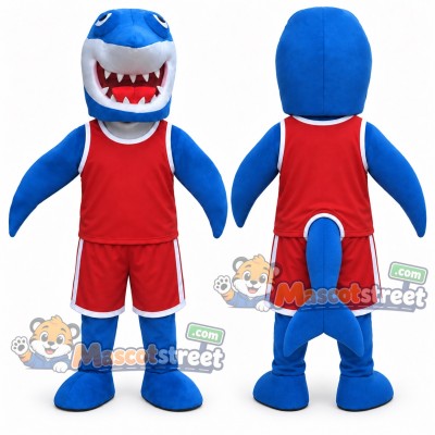 Blue Shark Mascot Costume with Red Sports Uniform Blue Shark Mascot Costume with Red Sports Uniform
