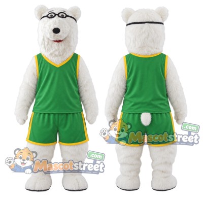 White Polar Bear Mascot Costume with Green Sports Uniform White Polar Bear Mascot Costume with Green Sports Uniform