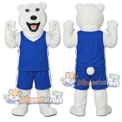 White Polar Bear Mascot Costume with Blue Sports Uniform White Polar Bear Mascot Costume with Blue Sports Uniform