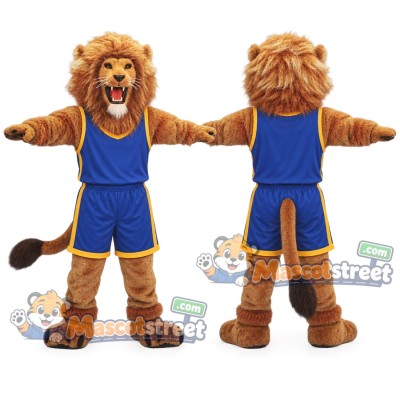 Brown Lion Mascot Costume with Blue Sports Uniform Brown Lion Mascot Costume with Blue Sports Uniform