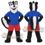 Black and White Skunk Mascot Costume with Blue Shirt and Red Shorts