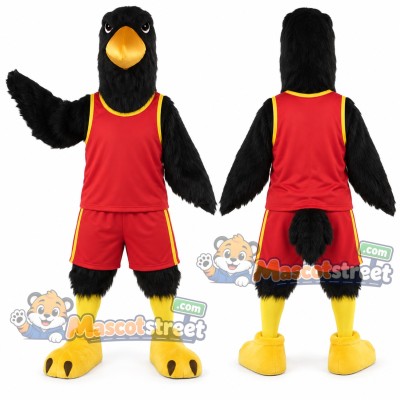 Black Bird Mascot Costume with Red Sports Uniform Black Bird Mascot Costume with Red Sports Uniform