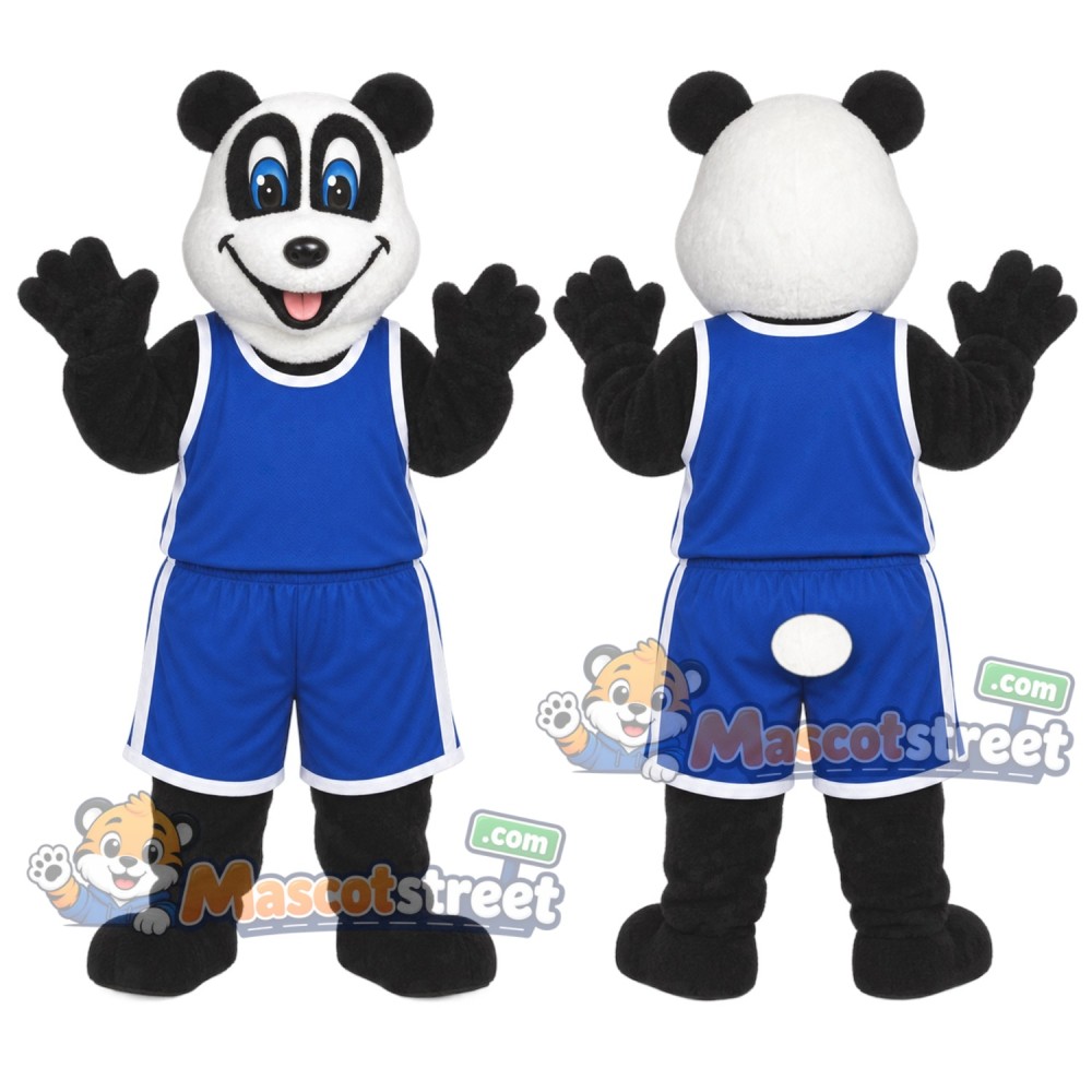 Panda Mascot Costume with Blue Sports Uniform Panda Mascot Costume with Blue Sports Uniform