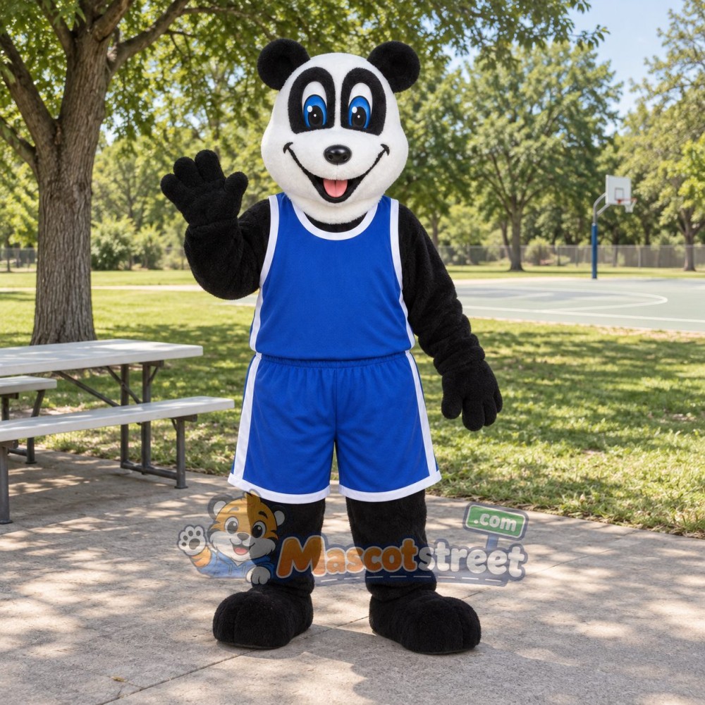 Panda Mascot Costume with Blue Sports Uniform