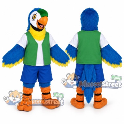 Blue Parrot Mascot Costume with Green Vest and Blue Shorts Blue Parrot Mascot Costume with Green Vest and Blue Shorts