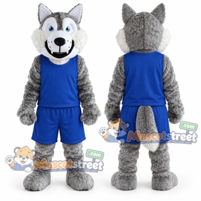 Gray Wolf Mascot Costume with Blue Sports Uniform Gray Wolf Mascot Costume with Blue Sports Uniform