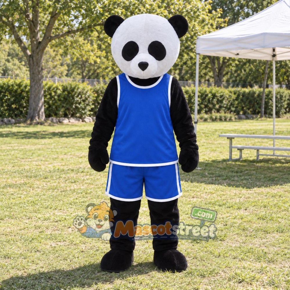 Panda Mascot Costume with Blue Sports Uniform
