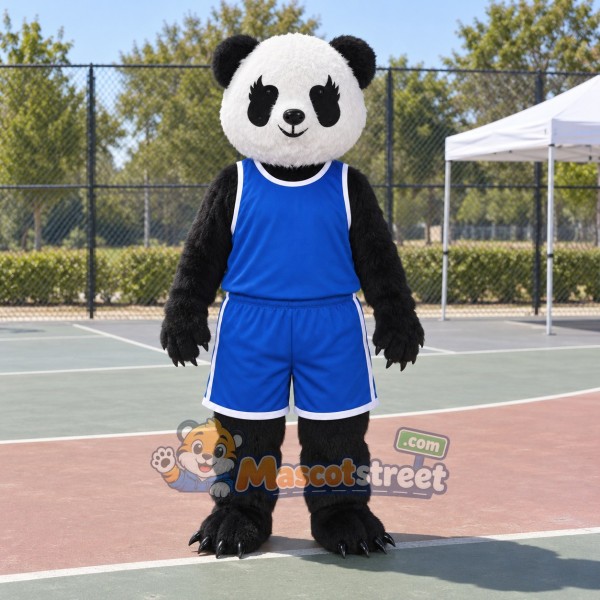 Panda Mascot Costume with Blue Sports Uniform