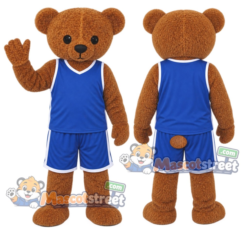 Brown Bear Mascot Costume with Blue Sports Uniform Brown Bear Mascot Costume with Blue Sports Uniform
