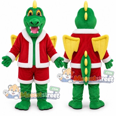 Green Dragon Mascot Costume with Red Santa Suit Green Dragon Mascot Costume with Red Santa Suit
