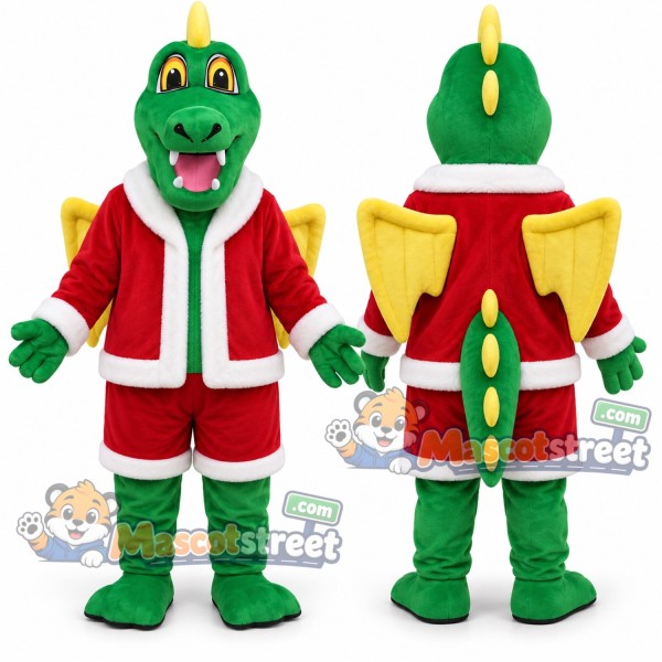 Green Dragon Mascot Costume with Red Santa Suit