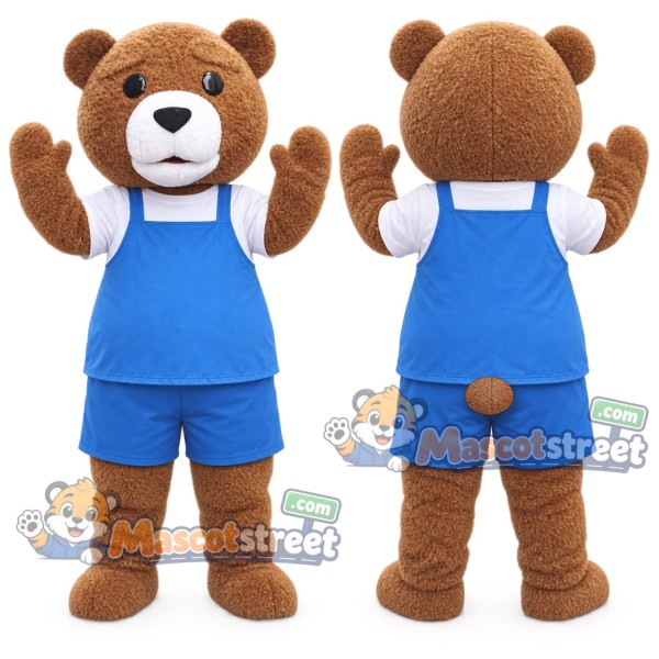 Brown Bear Mascot Costume with Blue Sports Uniform