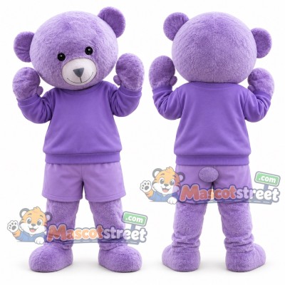 Purple Bear Mascot Costume with Purple Shirt and Purple Shorts Purple Bear Mascot Costume with Purple Shirt and Purple Shorts