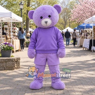 Purple Bear Mascot Costume with Purple Shirt and Purple Shorts Purple Bear Mascot Costume with Purple Shirt and Purple Shorts