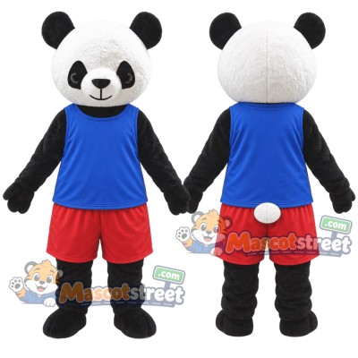 Panda Mascot Costume with Blue Vest and Red Shorts Panda Mascot Costume with Blue Vest and Red Shorts
