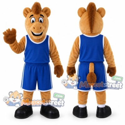 Tan Camel Mascot Costume with Blue Sports Uniform