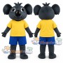 Black Koala Mascot Costume with Yellow Shirt and Blue Shorts