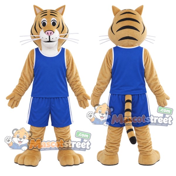 Orange Tiger Mascot Costume with Blue Sports Uniform