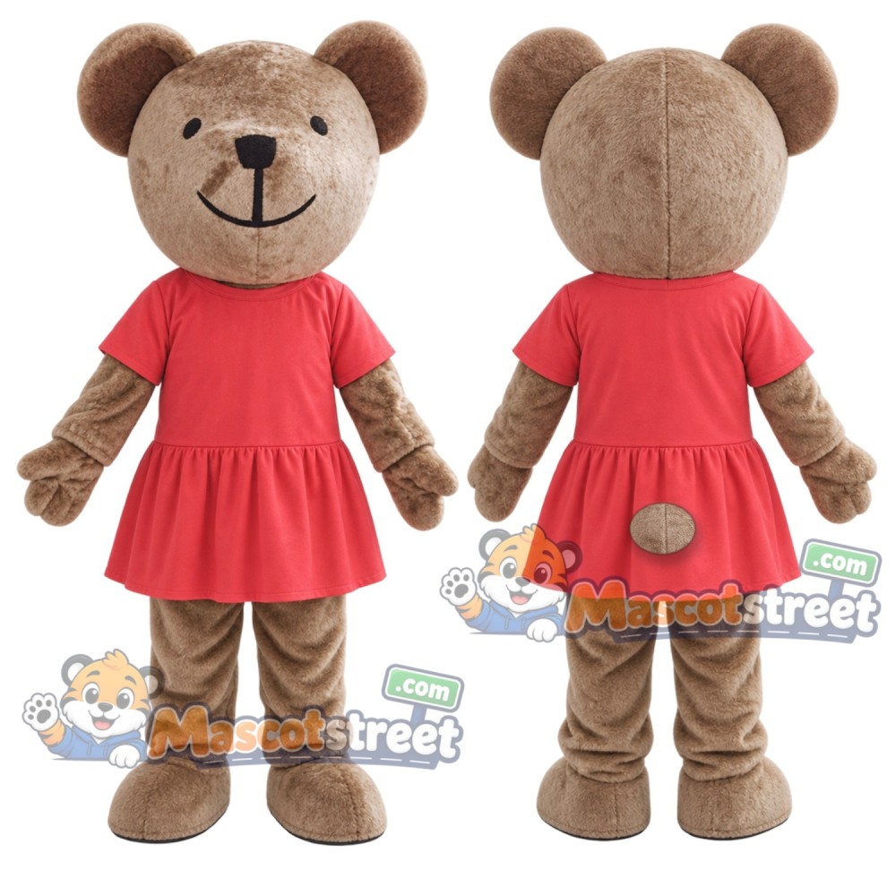 Brown Bear Mascot Costume with Red Dress Brown Bear Mascot Costume with Red Dress