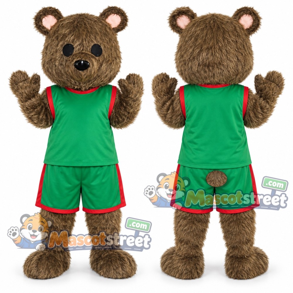 Brown Bear Mascot Costume with Green Sports Uniform