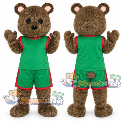 Brown Bear Mascot Costume with Green Sports Uniform