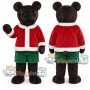 Black Bear Mascot Costume with Santa Jacket and Green Shorts