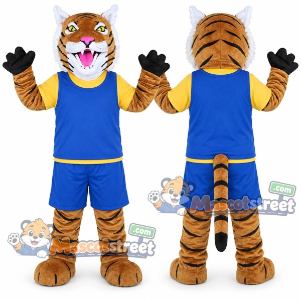Orange Tiger Mascot Costume with Blue Sports Uniform