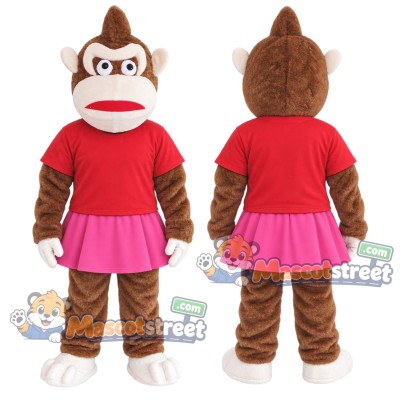 Brown Monkey Mascot Costume with Red Shirt and Pink Skirt Brown Monkey Mascot Costume with Red Shirt and Pink Skirt