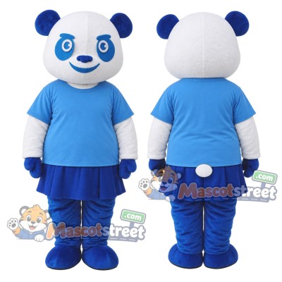 Blue and White Panda Mascot Costume with Blue Shirt and Blue Skirt Blue and White Panda Mascot Costume with Blue Shirt and Blue Skirt