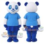 Blue and White Panda Mascot Costume with Blue Shirt and Blue Skirt