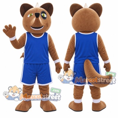 Brown Canine Mascot Costume with Blue Sports Uniform Brown Canine Mascot Costume with Blue Sports Uniform
